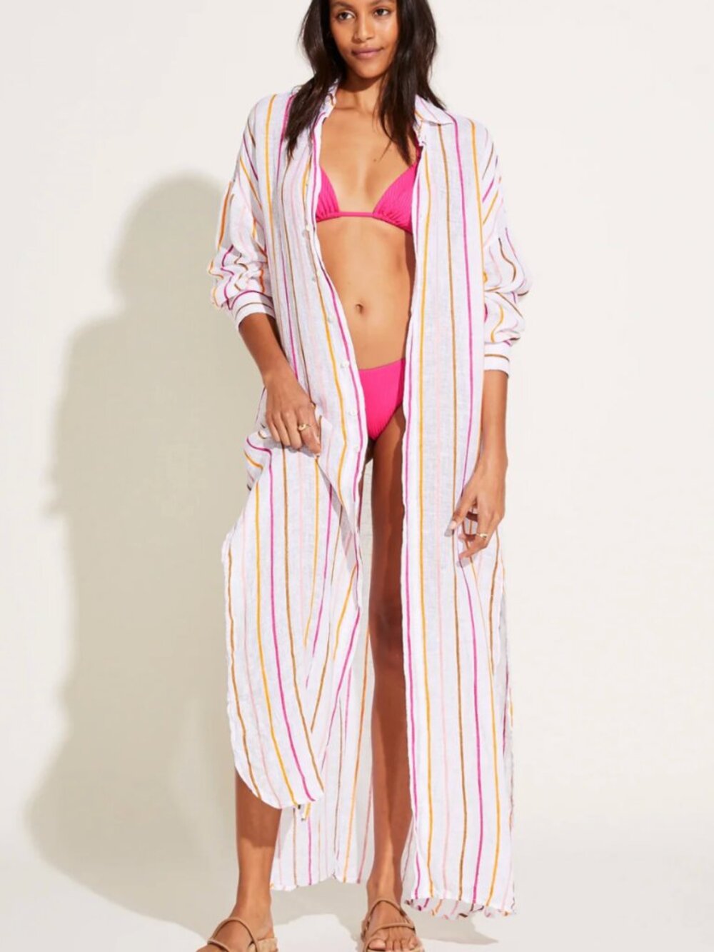 Vitamin A | Playa Linen Caftan/Coverup in Sunny Stripe (Missing Belt)
